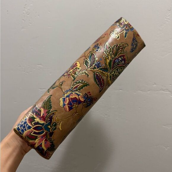 Genuine Leather Retro Floral Print Handmade Push Lock Clutch Bag/Evening Bag - Picture 14 of 15